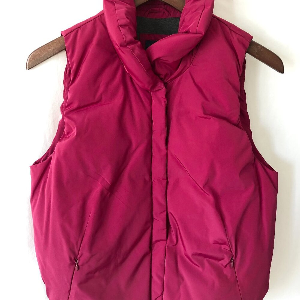 Fuchsia Puffer Vest With Stand Up Collar